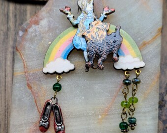 Wizard of Oz, Rainbow , Dorothy, Ruby, Toto, Red Slippers, Oz, Brooch, Pin, Purse Jewelry, Book Lover, Librarian, Teacher