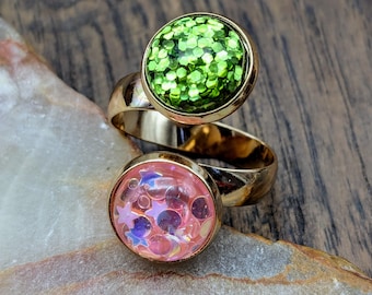Sparkle Oz Ring: Pink and Green Resin Adjustable Ring, Wicked, Wizard of Oz