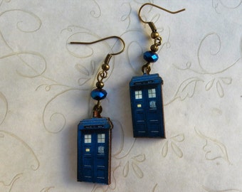 Blue Police Box Earrings, Doctor Earrings, Who, Time Machine, Who Earrings, Time, Lord, Space Ship, Police Box,