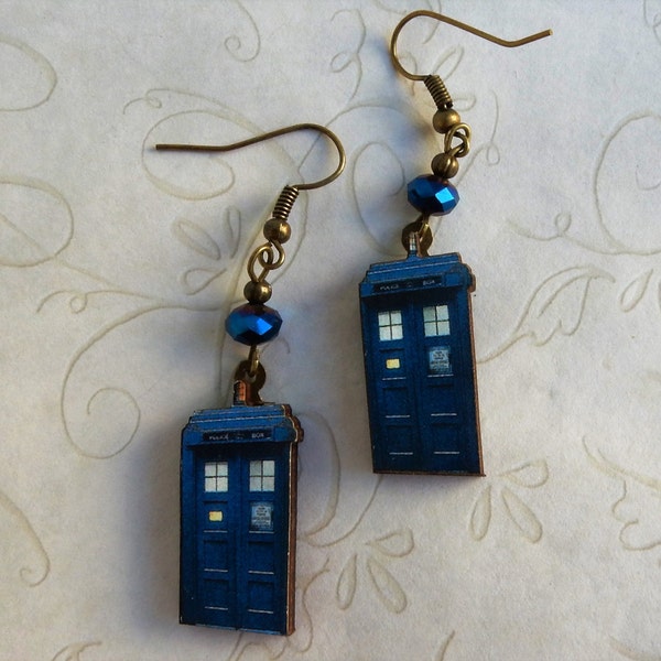 Blue Police Box Earrings, Doctor Earrings, Who, Time Machine, Who Earrings, Time, Lord, Space Ship, Police Box,