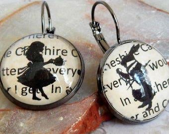 Alice In Wonderland Earrings , Wonderland WHITE RABBIT Earrings , Alice In Wonderland Jewelry , White Rabbit Watch Earrings