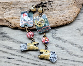 Fish Earrings, Fishing, Bobbers, Ocean, Whimsy, Whimsical, Underwater, Fisherman, Unusual