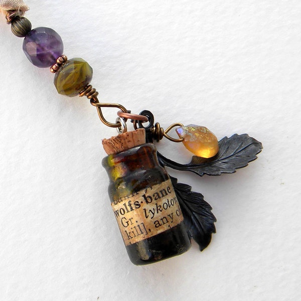 Necklace - TWILIGHT  Werewolf   Bottle Necklace-- WOLFSBANE  - Avoid Werewolves