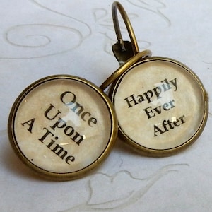 Word Earrings, Once Upon A Time, Happily Ever After, Book Earrings, Literary, Librarian, Once Upon A Time Earrings, Wedding Jewelry