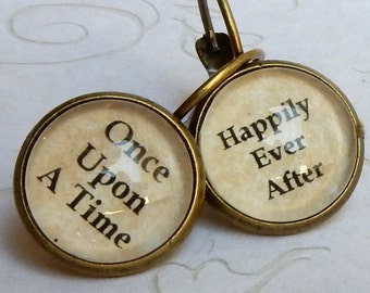 Word Earrings, Once Upon A Time, Happily Ever After, Book Earrings, Literary, Librarian, Once Upon A Time Earrings, Wedding Jewelry