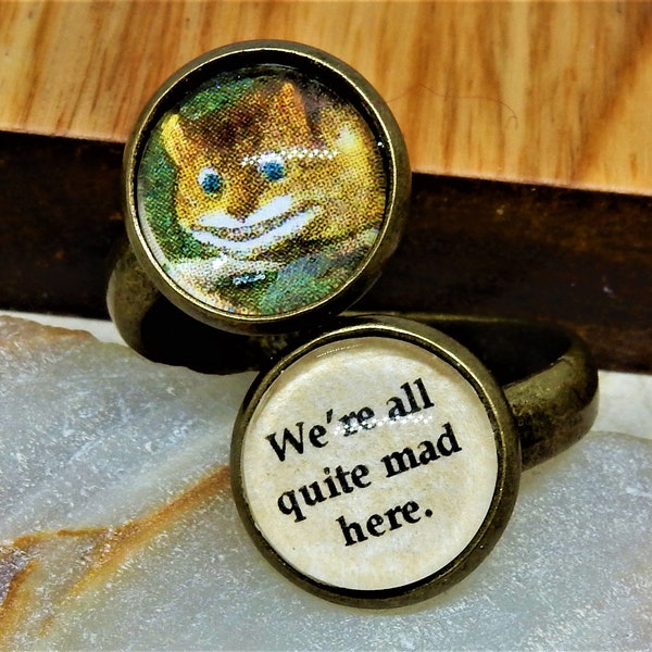 Cheshire Cat Ring, We're All Mad Ring, Cheshire Cat Ring, Adjustable Ring, Alice In Wonderland, Mad Hatter, Mad Tea Pary