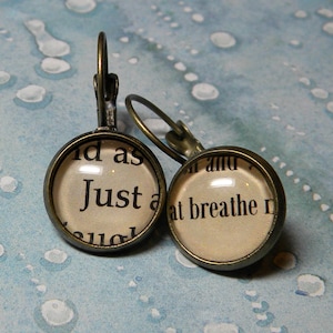 JUST BREATHE Earrings, Word Earrings, Book Earrings, Yoga, Breathe Earrings, Inspirational, Book Jewelry, Word Jewelry image 1