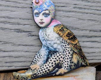 Bird Girl, Maiden, Moon, Hades, Little Song Bird, Creature, Oddity, Unusual, Teacher gift, Bibliophile, Bag Jewelry, Brooch