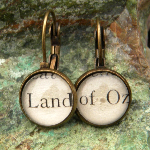 Word Earrings,  Wizard of Oz Jewelry, Oz Earrings,Book Earrings, Book Jewelry,  LAND Of OZ Earrings, Land Oz Jewelry, Dorothy Toto Earrings