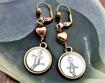 Tinman Earrings, Wizard of Oz Earrings, Tin man Jewelry, Oz Earrings, Oz Jewelry, Book Lover, Librarian, Teacher, Bibliophile
