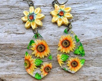 Sunflower Earrings, Summer, Flower, Garden, Sun, Cottagecore