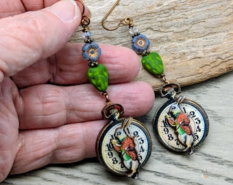 White Rabbit, Clock Earrings, Alice in Wonderland Mad Tea Party Jewelry