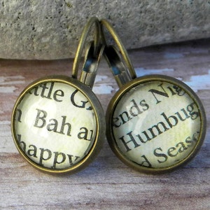 BaH HUMBuG,  Bah Humbug Jewelry, Christmas Word Earrings,  Christmas Earrings, CHristmas Humbug, Scrooge, A Christmas Carol