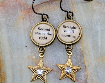 Word Earrings, Peter Pan, Second Star, Star Earrings, Theater Nerd, Book Lover, Teacher, Literary, Never Grow Up