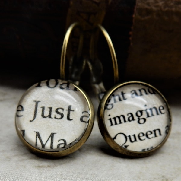 Word Earrings, Just Imagine, Imagination,  Read More, Book Nerd, Librarian, Teacher, Book Lover, Library, Bibliophile