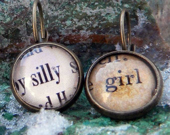 Word Earrings, Silly Girl, Word Jewelry, Literary, Librarian Gift, Book Lover