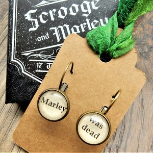 Marley Was Dead, Jacob Marley, Scrooge, Bah Humbug, Scrooge Marley, Christmas Word Earrings, Hostess Gift, Christmas Carol