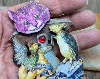 Cheshire Cat, Alice Wonderland, Cat, Mock Turtle, Gryphon, Griffin, Purse Pin, Tea Party, Alice Cosplay, Teacher, Book Lover, Librarian