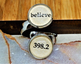 Believe Ring, Word Ring, Literary Ring, Words, Adjustable, Dewey Decimal, Librarian Gift, Believe, 398.2, Bibliophile, Teacher