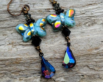 Butterfly Earrings, Blue, Color Changing, Nature, Hippie, Boho, Cottagecore, Fairy