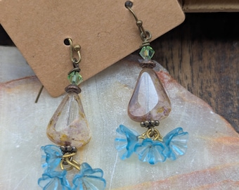 Blue Trumpet Flowers, Vintage Glass Flower, Art Glass, Boho, Hippie