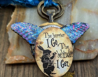 Alice in Wonderland Pin Brooch, White Rabbit, Quote, Mad Tea Party Brooch, Key, Butterfly, Key, Watch,  Alice Tea Party