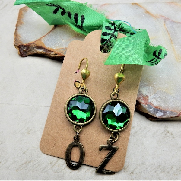 Wizard of Oz Earrings, OZ Jewelry, Oz Earring,  Emerald Green Oz Earrings, Wicked Earrings, Dorothy Oz Earrings