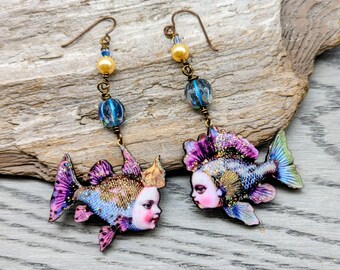 Fish Earrings, Two Fish, Sparkle, Fins, Whimsical, Fishing