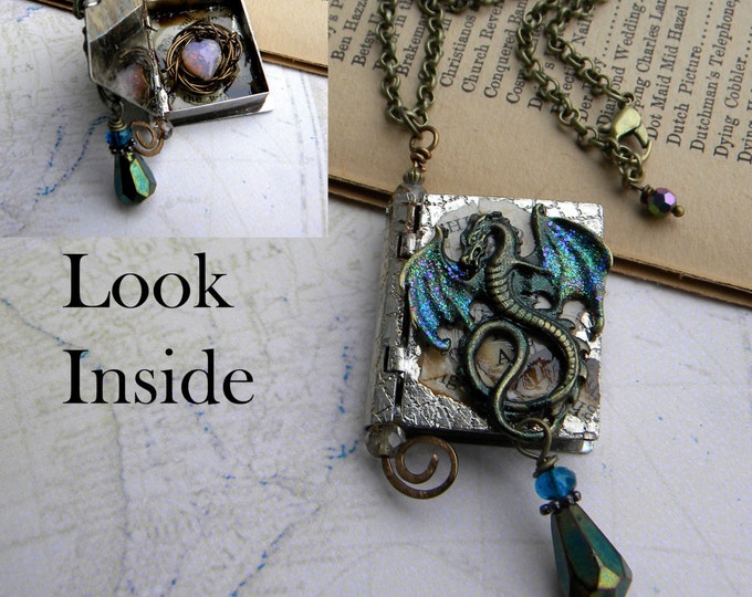 Dragon Necklace Dragon Heart Book Locket Necklace Vintage Etsy
