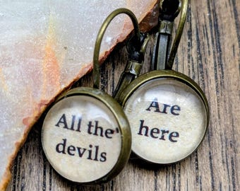 Shakespeare Quote, Earrings, All The Devils, Literary, Theater, Theatre Lover Gift, Antique Brass