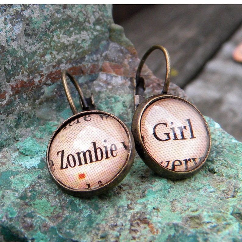 Zombie Girl, Zombie Earrings, Zombie Jewelry, Walking Zombie, Dead Zombie image 2