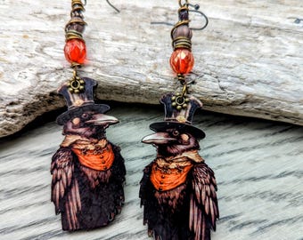 Crow Earrings, Top Hat, Raven, Fancy, Crow Lover, Whimsy