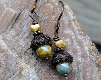 Acorn Earrings, Fairy, Goblin, Cottagecore, Tiny Acorns, Art Glass Earrings, Fairytale, Whimsy, Autumn, Fall