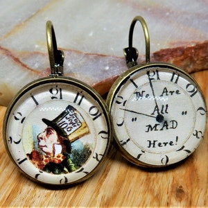 Mad Hatter Earrings, We&#39;re All Mad, Mad Hatter, Alice in Wonderland, Mad Tea Party