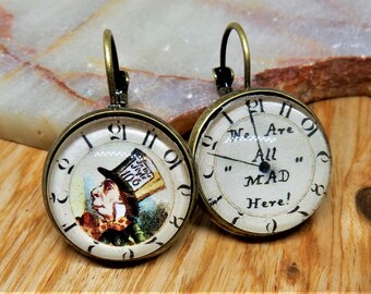 Mad Hatter Earrings, We're All Mad, Mad Hatter, Alice in Wonderland, Mad Tea Party