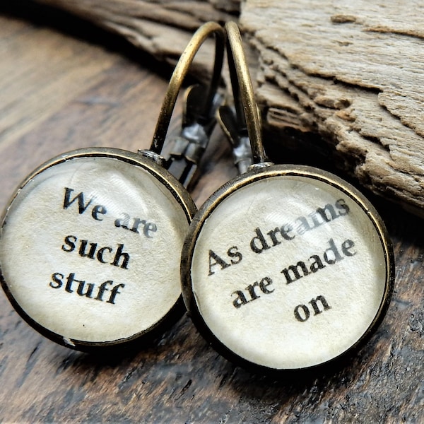 Word Earrings, We Are Such Stuff As Dreams Are Made On, Shakespeare Earrings, Shakespeare Quotes, Theater Nerd,  Book Lover, Library