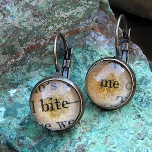 Bite Me, Halloween Vampire Earrings,  Dracula,  Word Earrings, Bite Me, Book Lover, Book Jewelry, Vampire Jewelry, Librarian