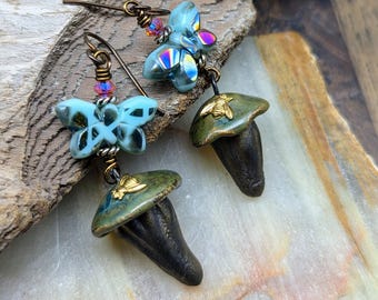 Mushroom Earrings, Folklore, Porcelain Mushroom, Fairy, Goblin, Cottagecore Earrings, Lord Rings, Hobb, It,