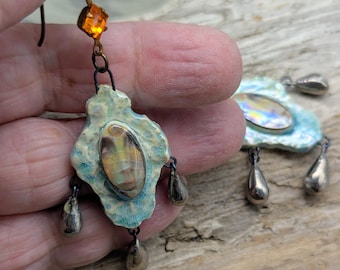 Ophelia Earrings, Aqua, Orange, Ceramic Drops, Shakespeare