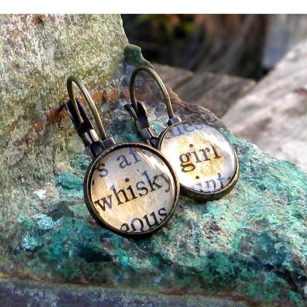 Whisky Girl Earrings, Scottish Spelling, Book Lover Jewelry