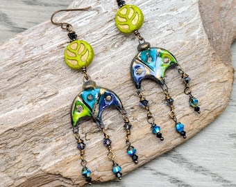 Art Earrings, Unusual, Boho, Whimsical Creation, Creature, Space, Ocean