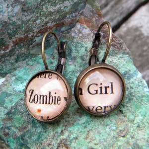 Zombie Girl, Zombie Earrings, Zombie Jewelry, Walking Zombie, Dead Zombie image 1