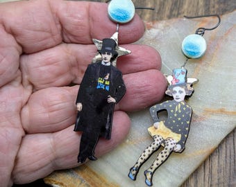 The Magician Assistant Earrings, Magic Show, Magician, Top Hat, Dark Magic, Magical, Unusual, Wood