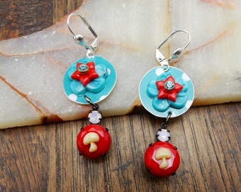 Mushroom Earrings, Goblin Core, Fairy Core, Mushroom Jewelry, Boho Earrings, Hippie Earrings