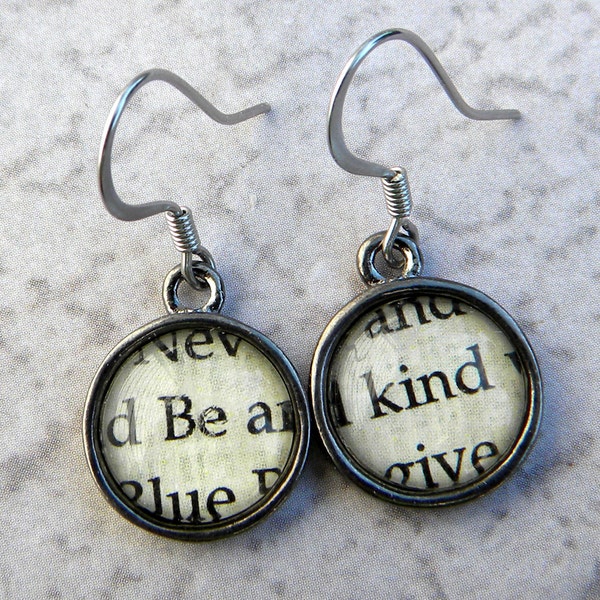 Word Earrings - Be Kind Earrings - Kindness Earrings - Kindness Matters - Be Kind Jewelry - Vintage Book Jewelry