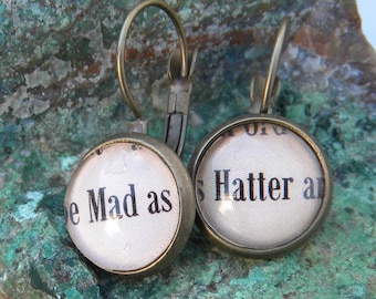 Word Earrings, Mad Hatter Earrings, Mad as Hatter Earrings, Alice In Wonderland Jewelry, Mad Hatter Word Earring, Mad Hatter Jewelry