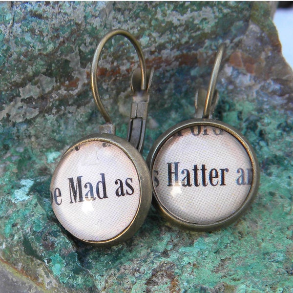 Word Earrings, Mad Hatter Earrings, Mad as Hatter Earrings, Alice In Wonderland Jewelry, Mad Hatter Word Earring, Mad Hatter Jewelry