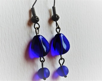 Cobalt Blue Earrings, Blue Glass Earrings, Cobalt Blue Jewelry, Drop Earrings
