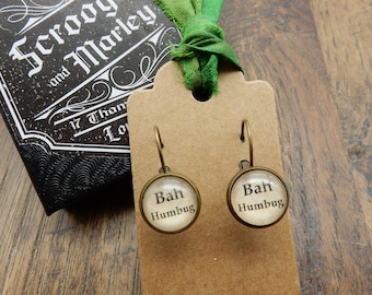 BaH HUMBuG, Scrooge, Bah Humbug Jewelry, Christmas Word Earrings, Hostess Gift, Christmas Carol