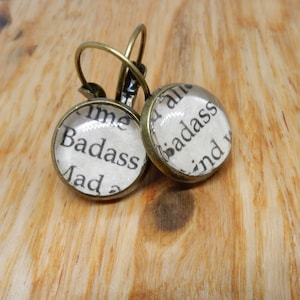 Badass Earrings, Badass Word Earrings,  Book Earrings, Book Lover
